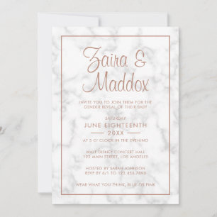 Invitation Marbre gris moderne Rose or Script Genre Révélatio