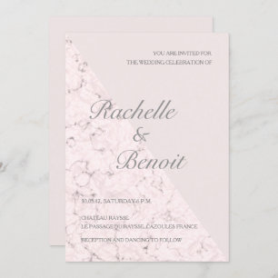 Invitation Marbre gris rose vif élégant mariage moderne