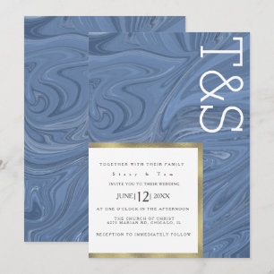 Invitation Marbre Liquid Bleu foncé Typographie Mariage