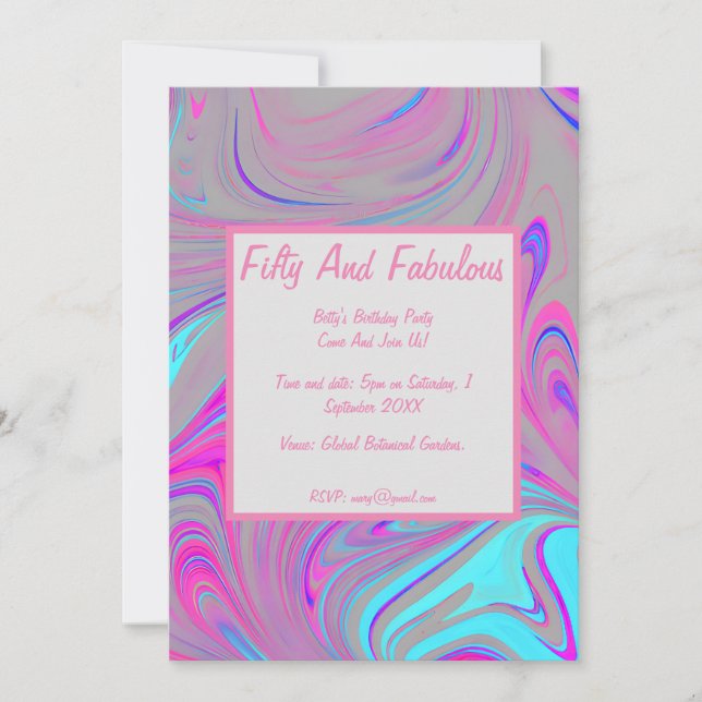Invitation Marbre Liquide Cinquante Et Fabuleux anniversaire (Devant)