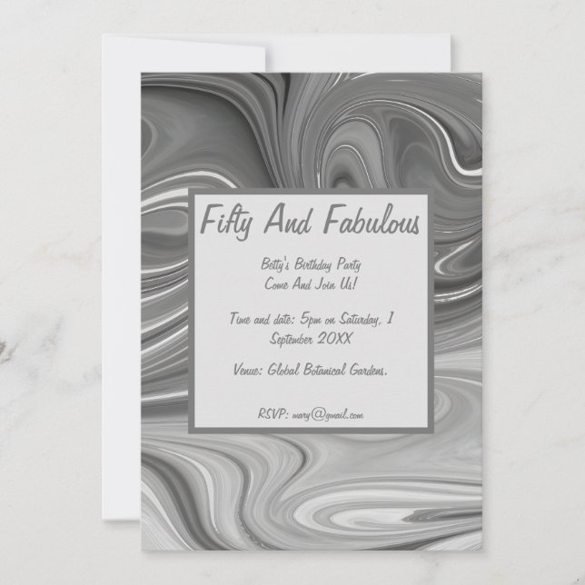 Invitation Marbre Liquide Cinquante Et Fabuleux anniversaire (Devant)