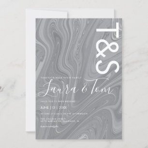 Invitation Marbre Liquide Gris Agate Typographie Mariage Invi