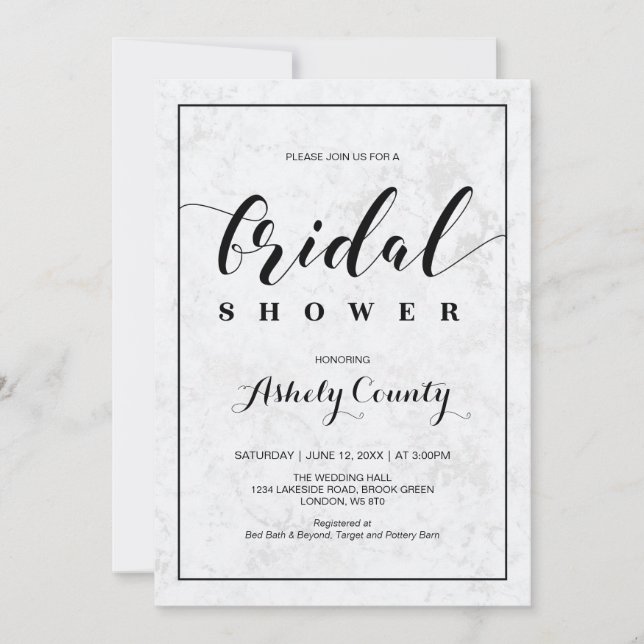 Invitation Marbre | Mariage Simple Typographie Moderne (Devant)