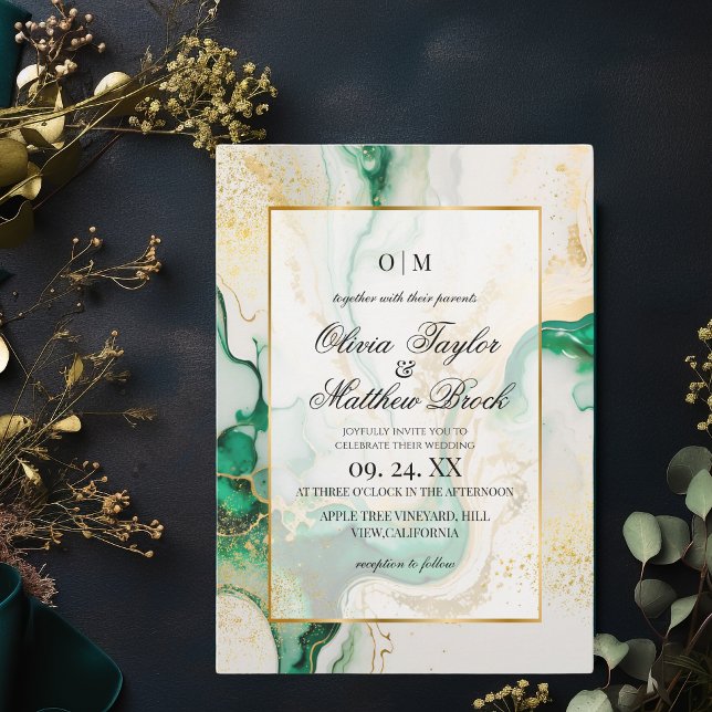 Invitation Marbre moderne Emerald Vert et or Mariage (Créateur téléchargé)