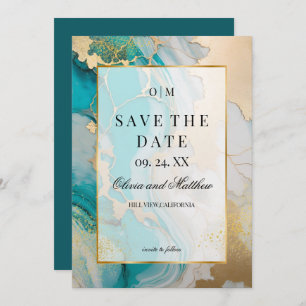 Invitation Marbre Moderne Mariage Enregistrer la Date Turquoi