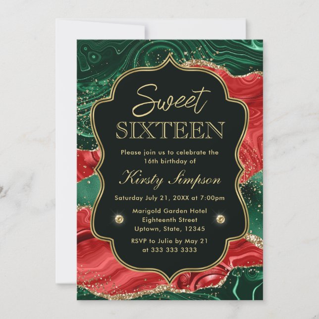 Invitation Marbre Noël Agate & Paillettes d'Or Sweet 16 (Devant)