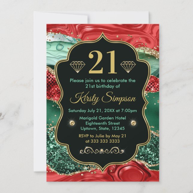 Invitation Marbre Noël Agate & Paillettes dorées Anniversaire (Devant)