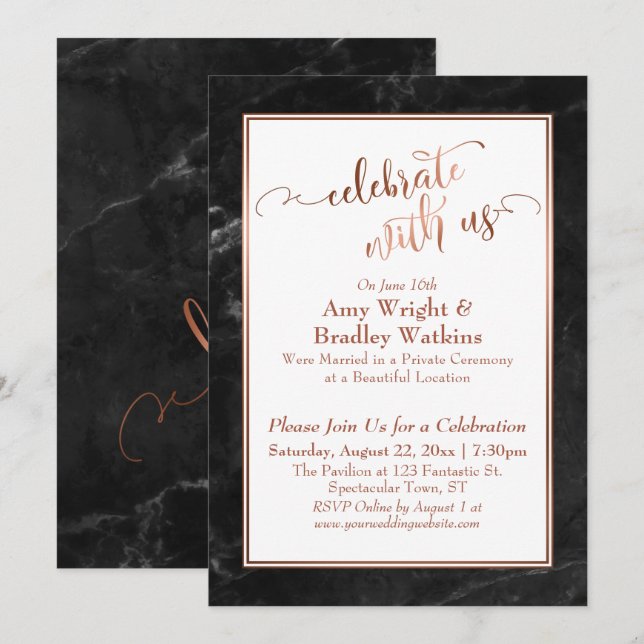 Invitation Marbre Noir de Cuivre Célébrez avec Nous Mariage A (Devant / Derrière)