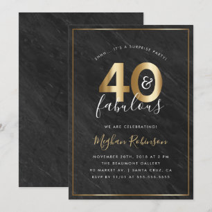 Invitation Marbre noir et Gold Surprise 40e anniversaire