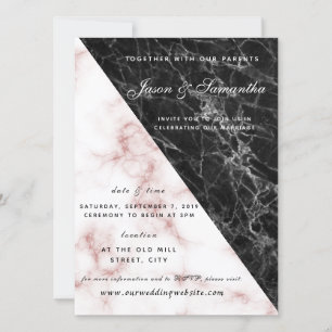 Invitation Marbre noir et Rose Mariage de corail or