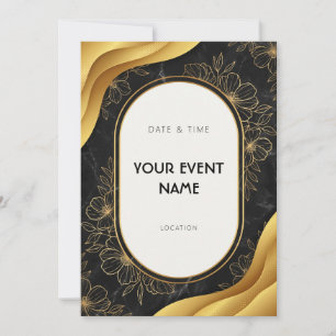 Invitation Marbre noir ligne dorée florale