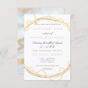 Invitation Marbre nuptial floral Anniversaire Or perles blanc