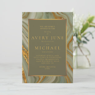Invitation Marbre Onyx Vert Sauge Avec Or