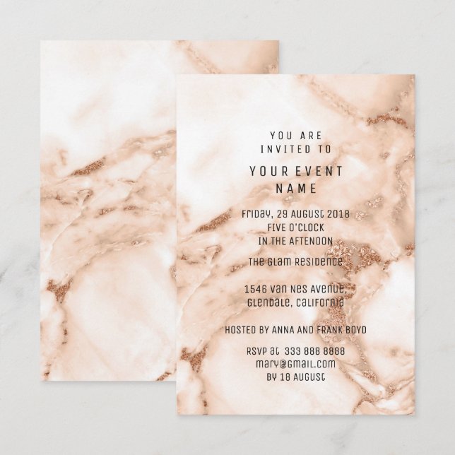 Invitation Marbre or Rose Peach Mini nuptiale (Devant / Derrière)