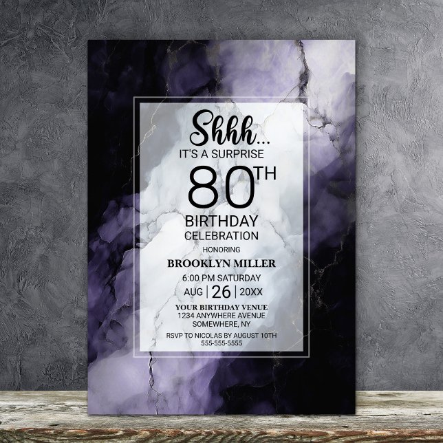 Invitation Marbre pourpre Surprise 80e anniversaire (Créateur téléchargé)