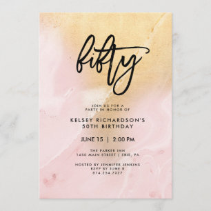 Invitation Marbre rose et or   50e fête d'anniversaire