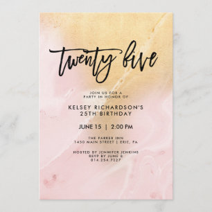 Invitation Marbre rose et or   Fête du 25e anniversaire
