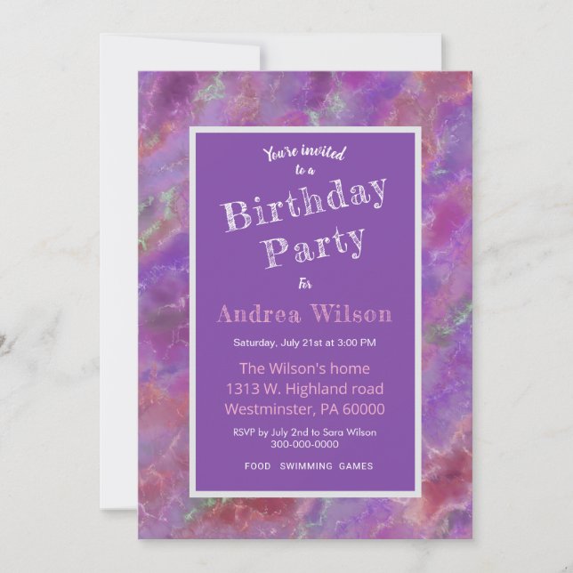 Invitation Marbre Rose Et Violet (Devant)