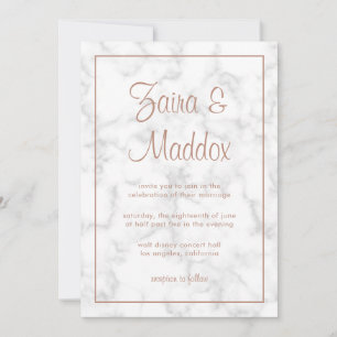 Invitation Marbre Rose Gold Script Moderne Mariage élégant