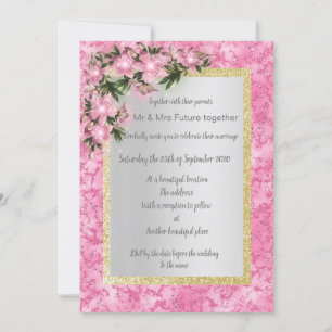 Invitation marbre rose mariage floral avec or rose floral