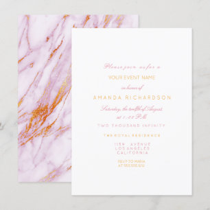 Invitation Marbre rose or fête d'anniversaire Pastel Forma Bl