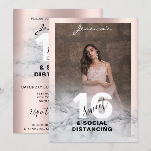 Invitation Marbre rose or Rose Sweet 16 Birthday Photo Chic