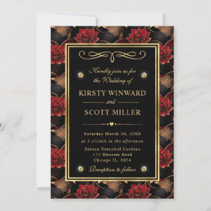 Invitation Marbre rouge noir et or Mariage floral