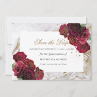 Marbre Rouge Roses Quinceañera enregistrer la date