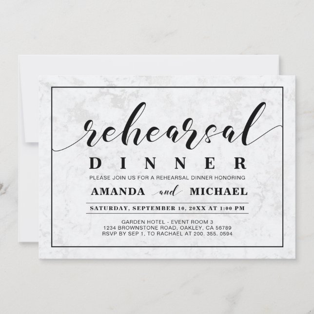 Invitation Marbre | Simple Dîner de Répétition de Mariage Mod (Devant)