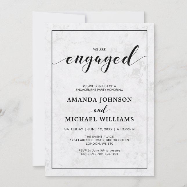 Invitation Marbre | Simple partie d'engagement en typographie (Devant)