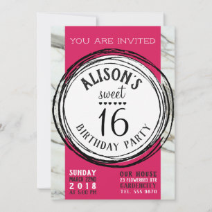 Invitation Marbre tendance rose fuchsia adolescent doux 16 ca