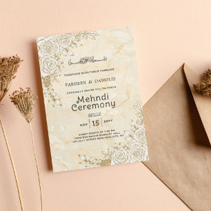 Invitation Marbre Texture dentelle florale Musulmane Cérémoni