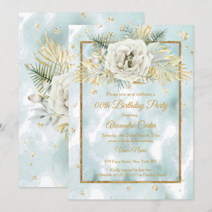 Invitation Marbre Vert Menthe Doré Fête d'anniversaire Floral