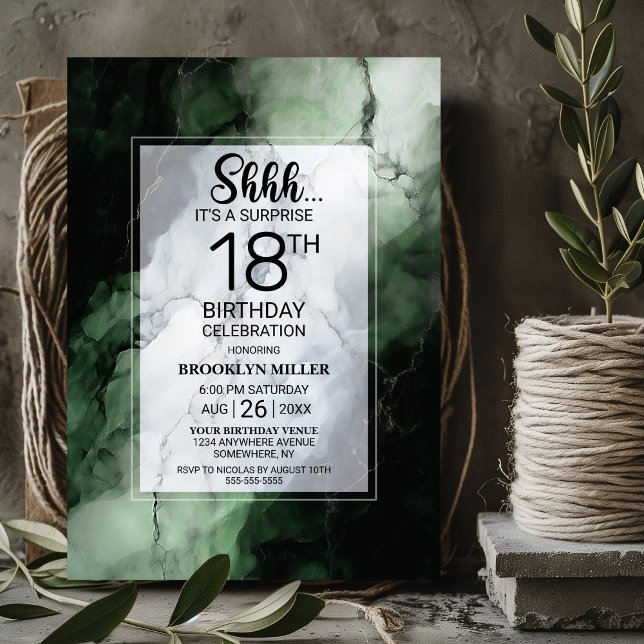 Invitation Marbre vert Surprise 18ème anniversaire (Créateur téléchargé)