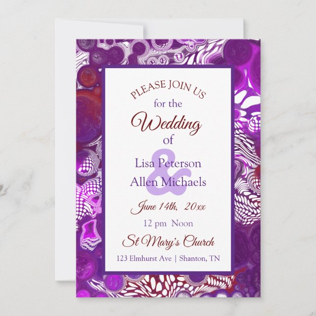 Invitation Marbre violet Bourgogne pour la peinture Mariage (Devant)
