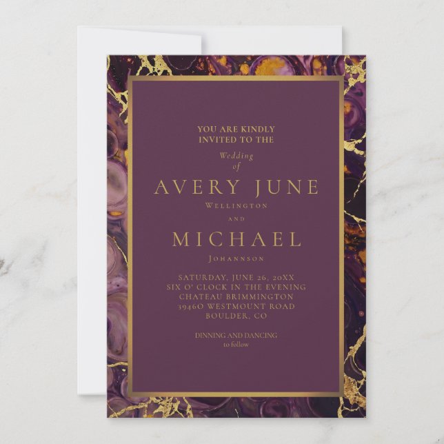 Invitation Marbre Violet Luxueux Prune (Devant)