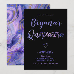Invitation Marbre Violet Noir Or Chic Glam 15 Quinceañera