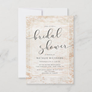 Invitation Marbres Modernes en Beige avec Lancement de Mariag