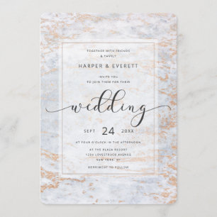 Invitation Marbres modernes en bleu Dusty avec Mariage en cui