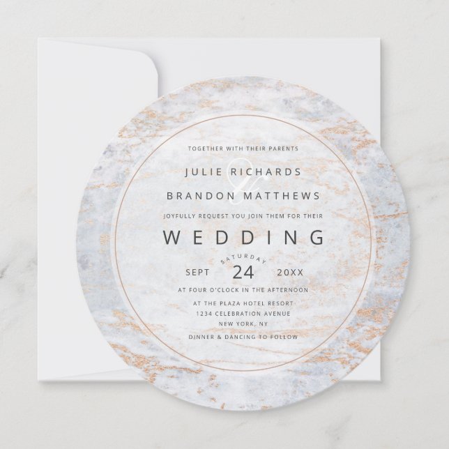 Invitation Marbres modernes en Cuivre bleu Dusty Mariage (Devant)