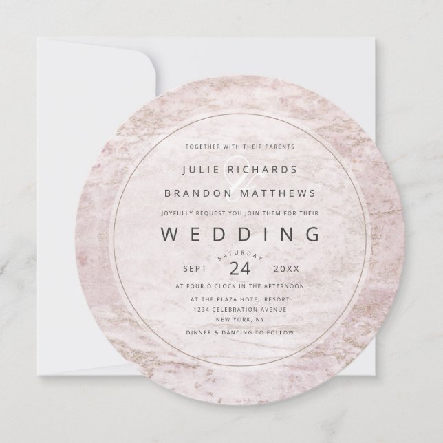 Invitation Marbres modernes en Mauve Rose Gold Cercle Mariage (Devant)