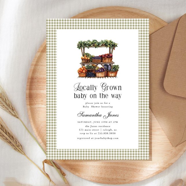 Invitation Marché de fermier gingham Baby Shower 'Cultivé loc (Créateur téléchargé)