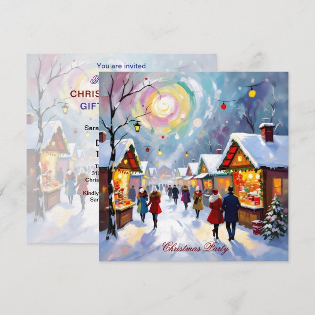 Invitation Marché de Noël Abstrait et Fantaisiste Fête de Noë (Devant / Derrière)