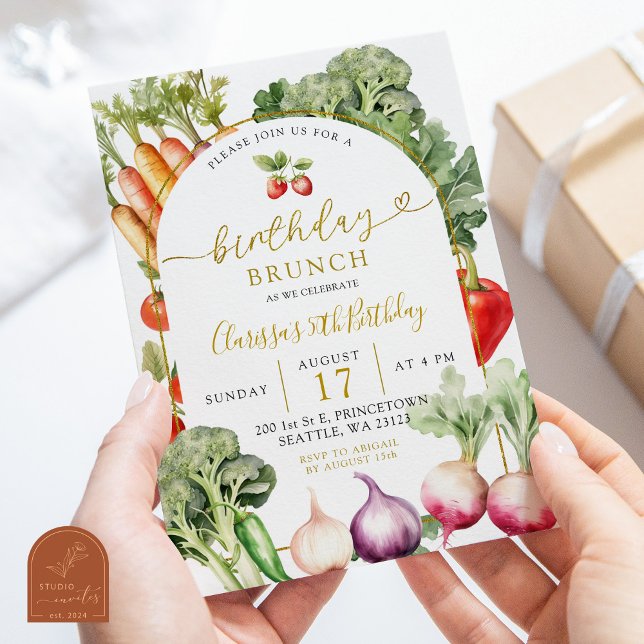 Invitation Marché de producteur de légumes Anniversaire Brunc (Créateur téléchargé)
