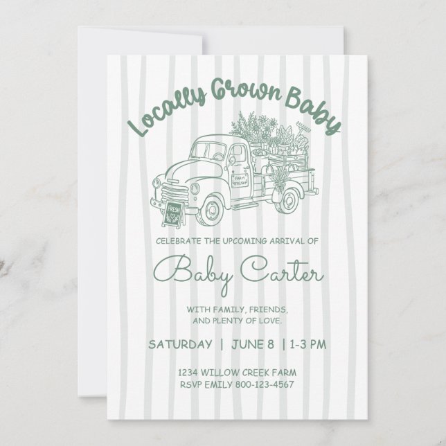 Invitation Marché de producteurs Baby Shower Sage pour bébé c (Devant)