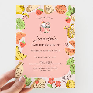 Invitation Marché des agriculteurs roses Bio Ferme Anniversai