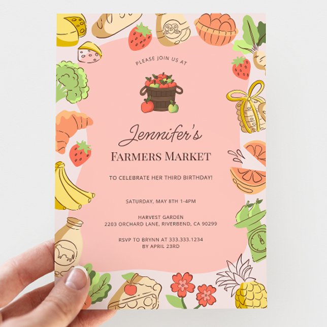 Invitation Marché des agriculteurs roses Bio Fête d'anniversa (Créateur téléchargé)