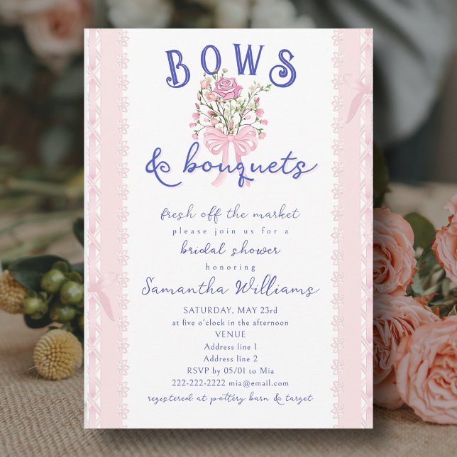 Invitation Marché des mariées fraîches du marché Shower (Fresh Off The Market Bridal Shower Farmers Market Coquette Bow Vintage Garden Shabby Chic Invitation)