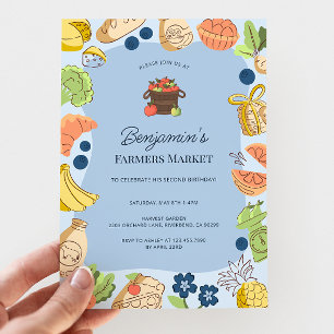Invitation Marché fermier bleu Anniversaire bio de la ferme