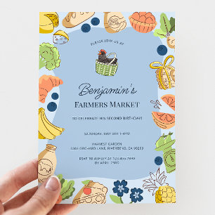 Invitation Marché fermier bleu Anniversaire bio de la ferme